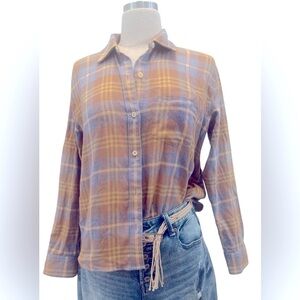 Madewell Plaid Button-Down Shirt in Blue and Tan